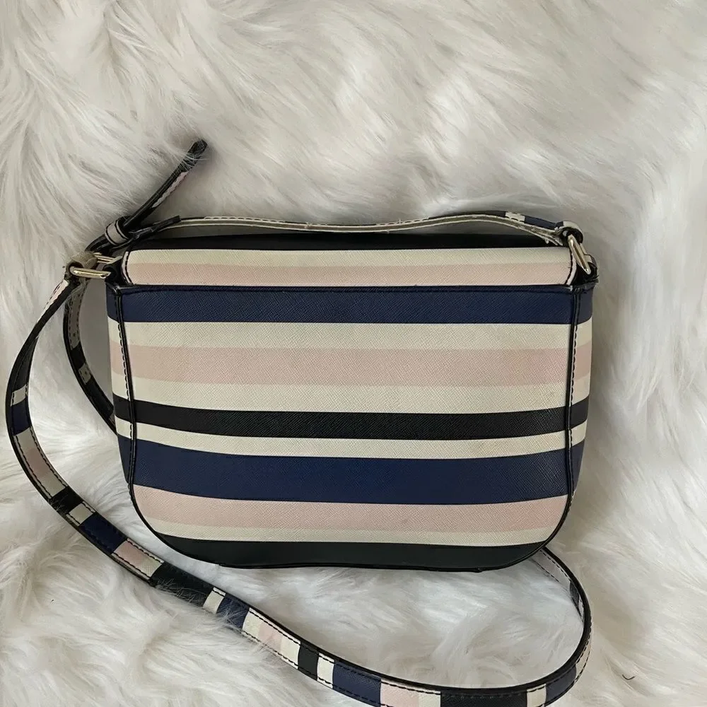 Kate Spade New York tricolor stripes Beige light pink & Navy blue cross body bag